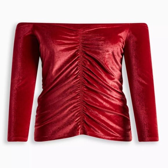Torrid  Stretch Velvet Shirred Front Off The Shoulder Top RED 3x NEW Nwt - Picture 6 of 12